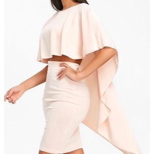 New never worn Blush color 2 piece cape dress